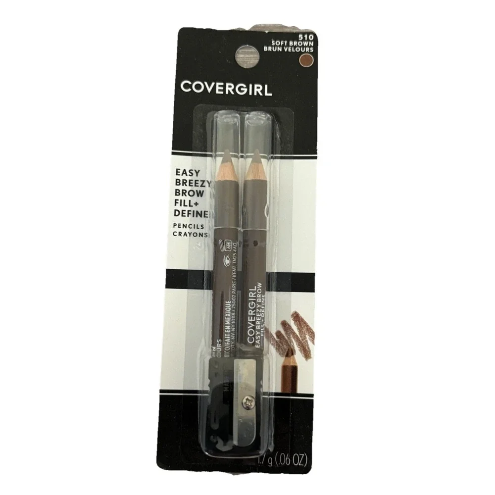 NEW IN BOX Covergirl Easy Breezy Brow Fill Define 2 Pencils Sharpener Soft Brown